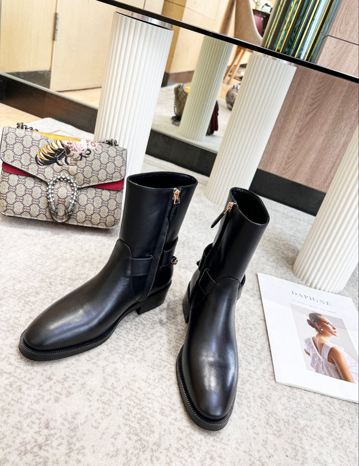 CHANEL CC CHAIN MID-CALF BOOTS – BLACK / GOLD
