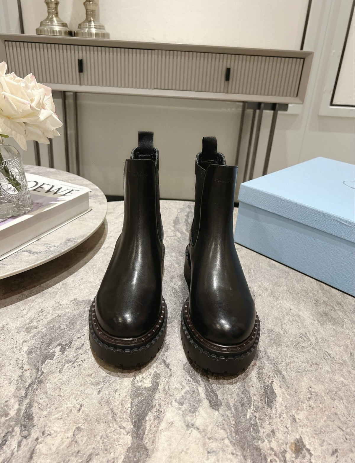 PRADA MONOLITH CHELSEA BOOTS – BLACK